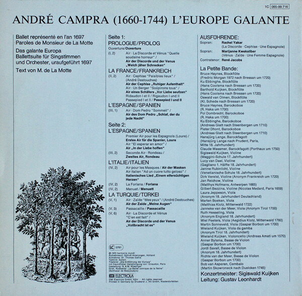 LP Andre Campra , La Petite Bande LEurope Galante 1C06599716 Deutsche Harmonia Mu /00400