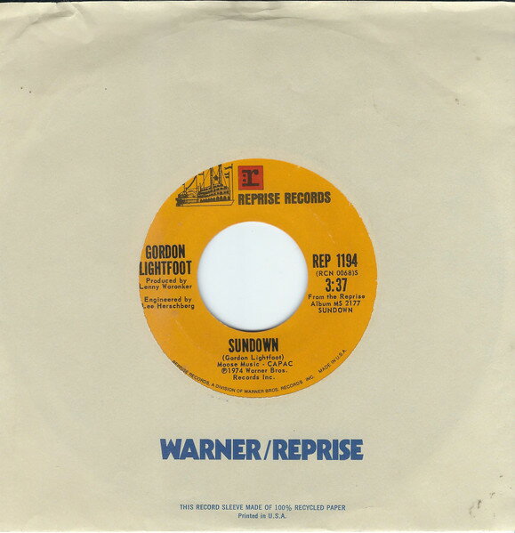 7” Gordon Lightfoot Sundown REP1194 Reprise Records /00080