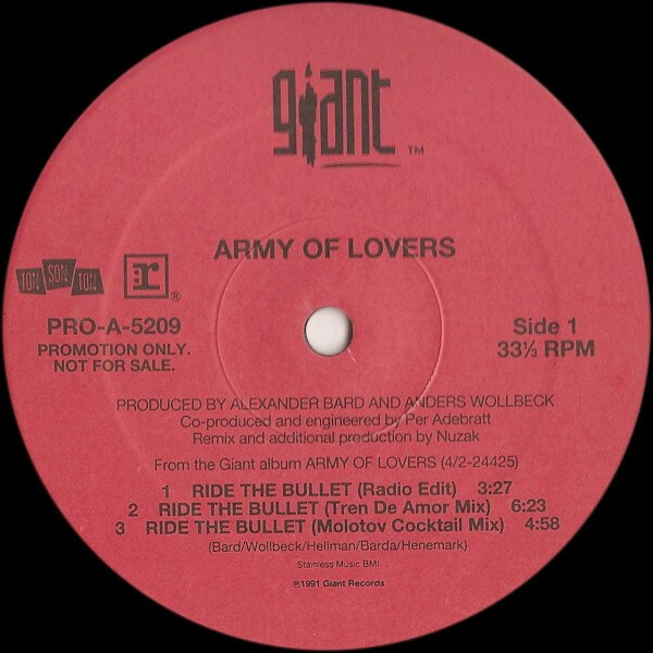Artist Name: A - 【中古】LP Army Of Lovers Ride The Bullet / Love Me Like A Loaded Gun PROA5209PROMO Giant Records /00250