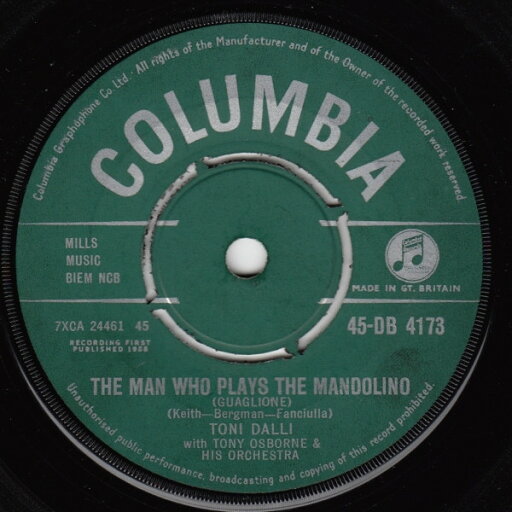 【中古】英7” Toni Dalli The Man Who Plays The Mandolino (Guaglione) / Catar 45DB4173 Columbia /00080 【中古】英7” Toni Dalli The Man Who Plays The Mandolino (Guaglione) / Catar 45DB4173 Columbia /00080