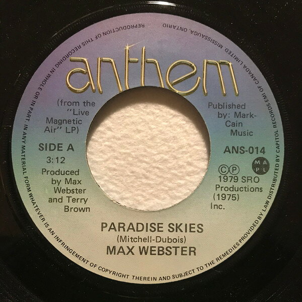 【中古】7” Max Webster Paradise Skies ANS014 Anthem /00080