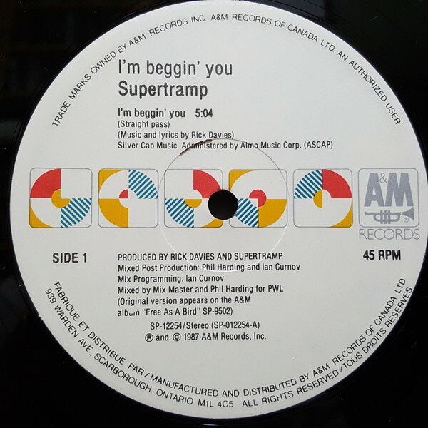 12” Supertramp Im Beggin You SP12254 A&amp;M Records /00250