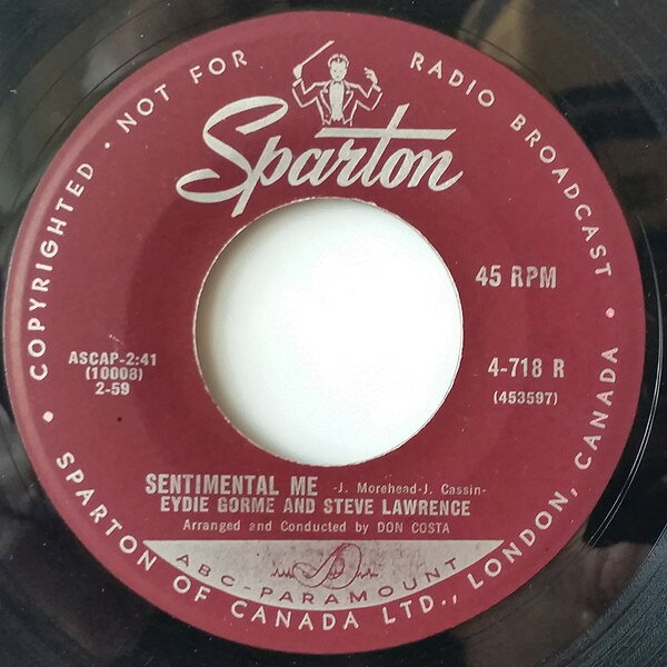Artist Name: K - 【中古】7” Steve & Eydie Sentimental Me / You Cant Be True Dear 4718R Sparton /00080