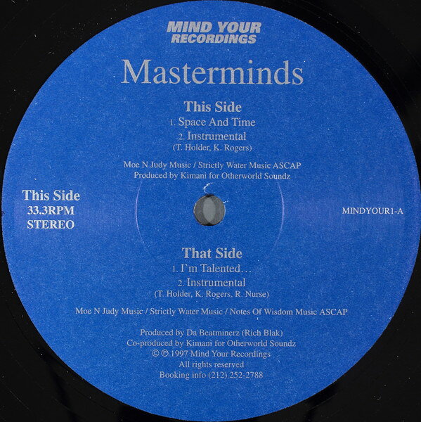 12” Masterminds Space And Time / Im Talented... MINDYOUR1 Mind Your Recordings /00250