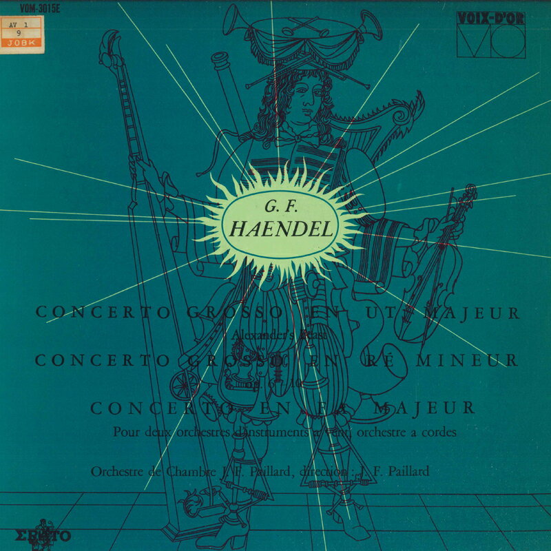 【中古】LP Jean Francois Paillard, Orches ヘンデル : 合奏協奏曲 ハ長調 アレキサンダーの饗宴 VOM3015E VOIX DOR /00260