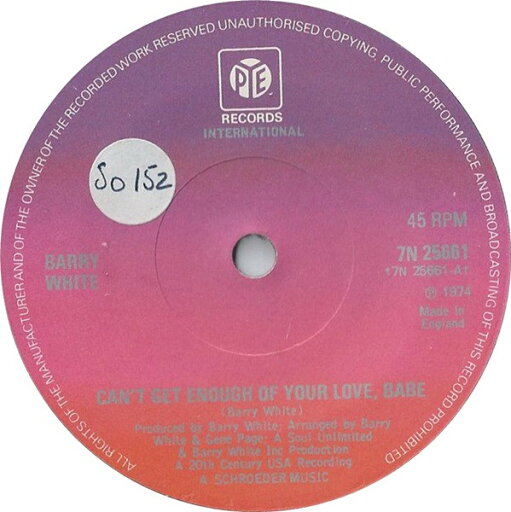 【中古】7” Barry White Cant Get Enough Of Your Love, Babe 7N25661 Pye International /00080 【中古】7” Barry White Cant Get Enough Of Your Love, Babe 7N25661 Pye International /00080