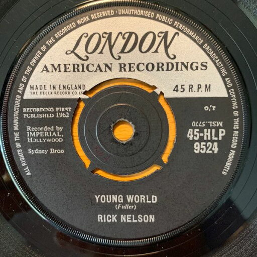 【中古】英7” Ricky Nelson Young World / Summertime 45HLP9524 London Records, Lond /00080 【中古】英7” Ricky Nelson Young World / Summertime 45HLP9524 London Records, Lond /00080