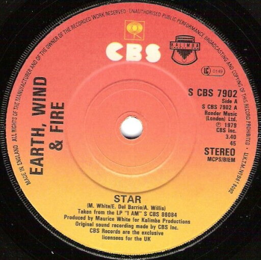 【中古】英7” Earth, Wind & Fire Star CBS7902 CBS /00080 【中古】英7” Earth, Wind & Fire Star CBS7902 CBS /00080