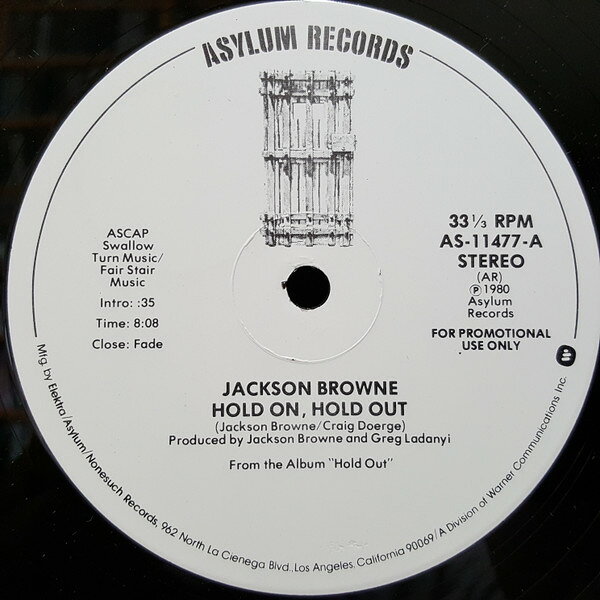 12” Jackson Browne Hold On, Hold Out AS11477APROMO ASYLUM プロモ /00250