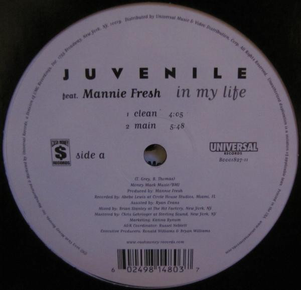 【中古】12” Juvenile, Mannie Fresh IN MY LIFE UNIR211331 CASH MONEY /00250