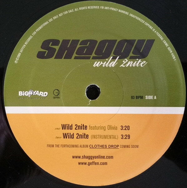 【中古】12” Shaggy, Olivia Wild 2nite GEFR11478 Geffen Records /00250