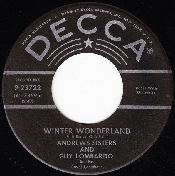 【中古】7” Andrews Sisters &amp; Guy Lombardo Winter Wonderland / Christmas Island 923722 Decca /00080