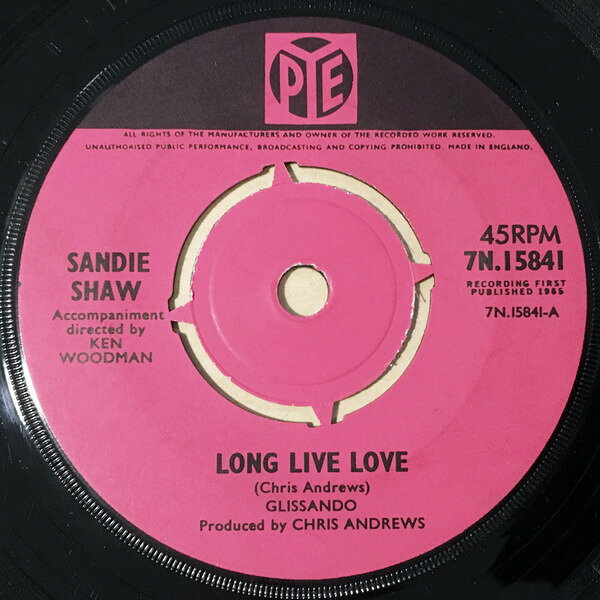 Other - 【中古】7” Sandie Shaw Long Live Love 7N15841 Pye Records /00080