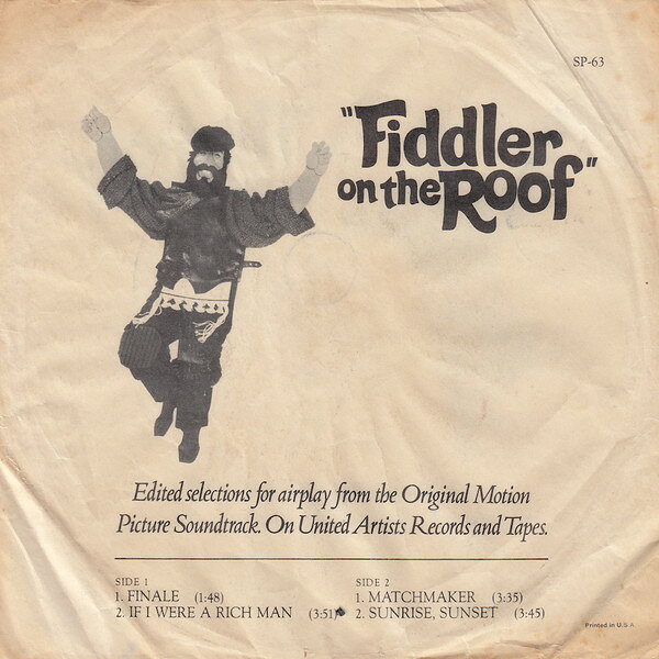 7” Various Fiddler On The Roof SP63 United Artists Recor プロモ /00080