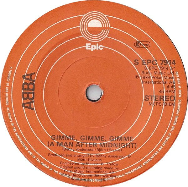 【中古】7” ABBA Gimme, Gimme, Gimme (A Man After Midnight) SEPC7914 Epic /00080