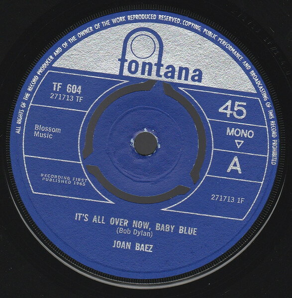 【中古】英7” Joan Baez Its All Over Now, Baby Blue TF604,271713TF Fontana /00080
