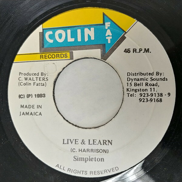 7” Simpleton Live &amp; Learn NONE Colin Fat Records /00080