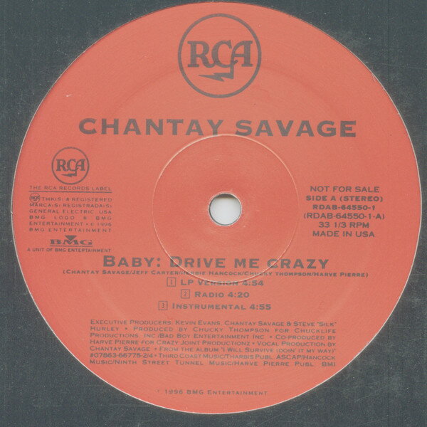 【中古】12” Chantay Savage Baby: Drive Me Crazy RDAB645501 RCA プロモ /00250