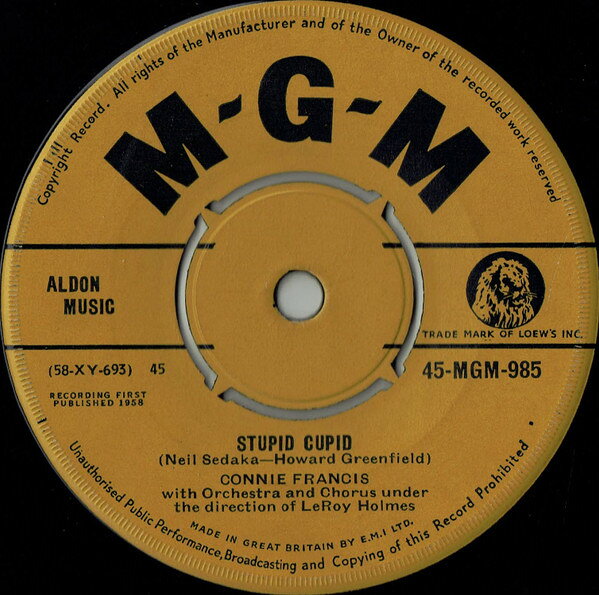 【中古】7” Connie Francis Stupid Cupid / Carolina Moon 45MGM985 MGM /00080