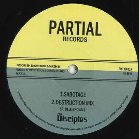 10” Disciples Sabotage Destruction Mix / Steppers Nah Sleep Nar PRTL10030 Partial UK /00130