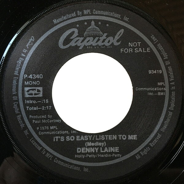 【中古】米7” Denny Laine Its So Easy/Listen to Me (Medley) P4340 Capitol Records, MPL (2) プロモ /00080