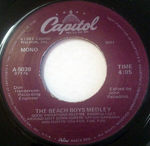 Artist Name: M - 【中古】7” Beach Boys The Beach Boys Medley / God Only Knows A5030 Capitol Records /00080
