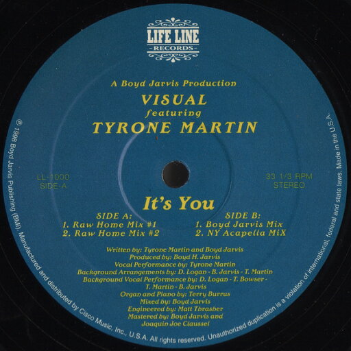 【中古】米12” Visual, Tyrone Martin Its You LL1000 Life Line /00250 【中古】米12” Visual, Tyrone Martin Its You LL1000 Life Line /00250
