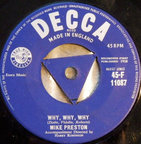 【中古】英7” Mike Preston Why, Why, Why 45F11087 Decca /00080 【中古】英7” Mike Preston Why, Why, Why 45F11087 Decca /00080