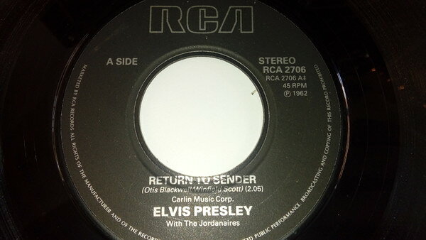 【中古】7” Elvis Presley, The Jordanaires Return To Sender / Where Do You Come From RCA2706 RCA /00080