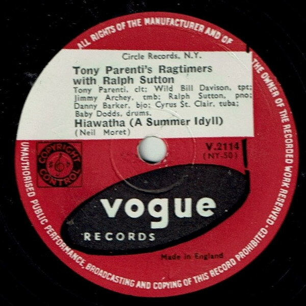 【中古】英78RPM/SP Tony Parentis Ragtimers, Ralph Hiawatha (a Summer Idyll) / Swipesey Cake Walk V2114 Vogue Records /00500