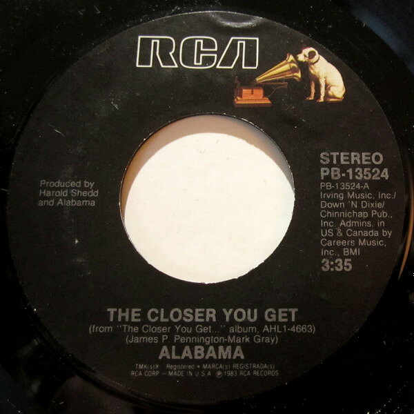 【中古】米7" Alabama The Closer You Get PB13524 RCA /00080