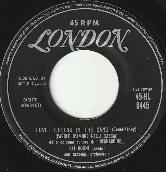 【中古】7” Pat Boone Love Letters In The Sand = Parole DAmore Nella Sabb 45HL8445 London Records /00080
