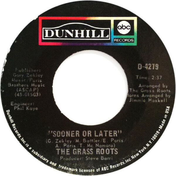 【中古】7” Grass Roots Sooner Or Later D42