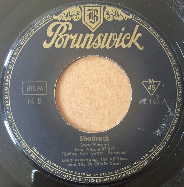 7” Louis Armstrong &amp; His All-Star Shadrack 12165 Brunswick /00080