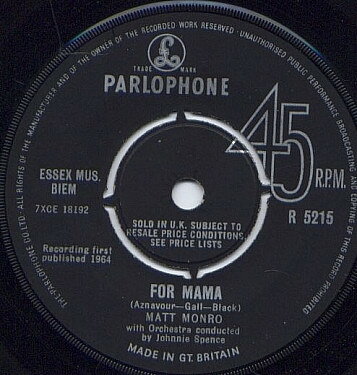 7” Matt Monro For Mama R5215 Parlophone /00080