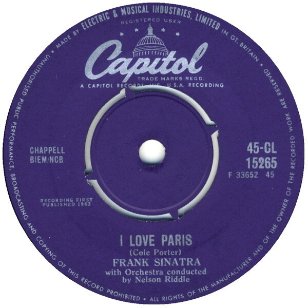 ・アーティスト Frank Sinatra ・タイトル I Love Paris ・レーベル・型番 Capitol Records 45CL15265 ・フォーマット 7インチレコード(CDではありません) ・コンディション(盤) 良い (VG+) ・コンディション(ジャケット) プレインカバー（元ジャケット／カバー無し） ・コンディション(帯) オビなし ・特記事項 サンプル画像です。実際の商品の画像ではありません 商品写真はバーコード/カタログ番号に対応したサンプル画像ですので、お送りする商品の画像ではありません。帯やライナーなどの付属品は、特記事項に記載されている場合のみ含まれます。プロモやカラーレコードなどの仕様についても、該当する場合のみ特記事項に記載しています。 【ご購入前に必ずご確認ください】 ・本店サイト(www.recordcity.jp)とは価格、送料が違います ・本店サイト、その他支店のオーダーとは同梱発送できません ・注文確定後に別の注文を頂いた場合、注文同士の同梱は致しかねます。 ・別倉庫から発送しているため、店頭受け渡しは対応しておりません ・一部商品は他の通販サイトでも販売しているため、ご注文のタイミングによっては商品のご用意ができない場合がございます。 ・土日祝日はお休みです 金曜・祝前日9時以降のご連絡またはご入金は、返答または発送が週明け・祝日明けに順次対応となります。 ・ご購入後のキャンセル不可 ご購入後のキャンセルはいかなる理由においてもお受けできません。ご了承の上、ご購入くださいませ。 ・日本郵便(ゆうパック/ゆうメール)によるお届けになります。 ・中古品であることをご理解ください 当ストアでは中古商品を主に販売しております。中古品であることをご理解の上ご購入ください。また、一部商品はRecordCityオンラインストアで試聴可能です。 ・返品について お客様のご都合による返品は一切承っておりません。 表記の内容と実際の商品に相違がある場合、また針飛び等で返品・返金をご希望される場合は、商品の到着後1週間以内にご連絡ください。商品の返送をこちらで確認後、キャンセル・返金を行います。 コンディションVG以下の商品は返品できません。プレイに影響のない表面のこすれ傷、プレス起因のノイズ盤は返品の対象外です。 【コンディション表記】 ・ほぼ新品(M-)(Like New) 完全な新品。未使用。当店ではほぼ使用しません ・非常に良い(EX)(Excellent) 中古盤として美品な状態。わずかな経年を感じるものの傷みを感じさせない、当店基準で最高の状態 ・良い(VG+)(Very Good Plus) 丁寧に扱われた中古品で、軽い使用感がみられる。 ・可(VG)(Acceptable) 使い込まれた中古品で、「良い」よりもさらに使用感がみられる。 ・悪い(VG-)(Bad) 状態が悪いアイテム。使用の保障はなく、再生不可、針飛び、目立つノイズがあるかもしれない。状態によるクレーム不可。返品不可。 ・非常に悪い(G)(Very Bad) 「悪い」よりさらに状態が悪いアイテム。使用の保障はなく、再生不可、針飛び、目立つノイズがあるかもしれない。状態によるクレーム不可。返品不可。 ・ジャンク(Fair)(Junk/Fair) 割れている、反っている、水ダメージがある、カビ、ジャケットが分離している、ひどい書き込み、ひどい擦れなど最低の状態。使用の保障はなく、再生不可、針飛び、目立つノイズがあるかもしれない。状態によるクレーム不可。返品不可。 ・ジャンク(Poor)(Junk/Poor) 割れている、反っている、水ダメージがある、カビ、ジャケットが分離している、ひどい書き込み、ひどい擦れなど最低の状態。使用の保障はなく、再生不可、針飛び、目立つノイズがあるかもしれない。状態によるクレーム不可。返品不可。