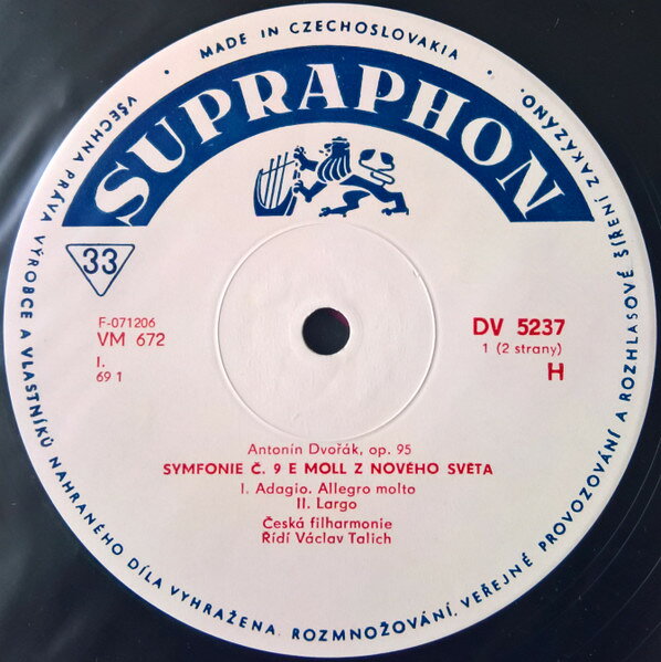 LP Antonin Dvo ak , The Czech Phi Symfonie . 9 E Moll Z Noveho Sv ta DV5237 Supraphon /00260