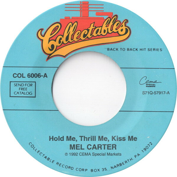 ・アーティスト Mel Carter ・タイトル Hold Me, Thrill Me, Kiss Me / Band Of Gold ・レーベル・型番 Collectables COL6006 ・フォーマット 7インチレコード ・コンディション(盤) 良い (VG+) ・コンディション(ジャケット) プレインカバー（元ジャケット／カバー無し） ・コンディション(帯) オビなし ・特記事項 【カンパニースリーブ】 サンプル画像です。実際の商品の画像ではありません 商品写真はバーコード/カタログ番号に対応したサンプル画像ですので、お送りする商品の画像ではありません。帯やライナーなどの付属品は、特記事項に記載されている場合のみ含まれます。プロモやカラーレコードなどの仕様についても、該当する場合のみ特記事項に記載しています。 【ご購入前に必ずご確認ください】 ・本店サイト(www.recordcity.jp)とは価格、送料が違います ・本店サイト、その他支店のオーダーとは同梱発送できません ・注文確定後に別の注文を頂いた場合、注文同士の同梱は致しかねます。 ・別倉庫から発送しているため、店頭受け渡しは対応しておりません ・一部商品は他の通販サイトでも販売しているため、ご注文のタイミングによっては商品のご用意ができない場合がございます。 ・土日祝日はお休みです 金曜・祝前日9時以降のご連絡またはご入金は、返答または発送が週明け・祝日明けに順次対応となります。 ・ご購入後のキャンセル不可 ご購入後のキャンセルはいかなる理由においてもお受けできません。ご了承の上、ご購入くださいませ。 ・日本郵便(ゆうパック/ゆうメール)によるお届けになります。 ・中古品であることをご理解ください 当ストアでは中古商品を主に販売しております。中古品であることをご理解の上ご購入ください。また、一部商品はRecordCityオンラインストアで試聴可能です。 ・返品について お客様のご都合による返品は一切承っておりません。 表記の内容と実際の商品に相違がある場合、また針飛び等で返品・返金をご希望される場合は、商品の到着後1週間以内にご連絡ください。商品の返送をこちらで確認後、キャンセル・返金を行います。 コンディションVG以下の商品は返品できません。プレイに影響のない表面のこすれ傷、プレス起因のノイズ盤は返品の対象外です。 【コンディション表記】 ・ほぼ新品(M-)(Like New) 完全な新品。未使用。当店ではほぼ使用しません ・非常に良い(EX)(Excellent) 中古盤として美品な状態。わずかな経年を感じるものの傷みを感じさせない、当店基準で最高の状態 ・良い(VG+)(Very Good Plus) 丁寧に扱われた中古品で、軽い使用感がみられる。 ・可(VG)(Acceptable) 使い込まれた中古品で、「良い」よりもさらに使用感がみられる。 ・悪い(VG-)(Bad) 状態が悪いアイテム。使用の保障はなく、再生不可、針飛び、目立つノイズがあるかもしれない。状態によるクレーム不可。返品不可。 ・非常に悪い(G)(Very Bad) 「悪い」よりさらに状態が悪いアイテム。使用の保障はなく、再生不可、針飛び、目立つノイズがあるかもしれない。状態によるクレーム不可。返品不可。 ・ジャンク(Fair)(Junk/Fair) 割れている、反っている、水ダメージがある、カビ、ジャケットが分離している、ひどい書き込み、ひどい擦れなど最低の状態。使用の保障はなく、再生不可、針飛び、目立つノイズがあるかもしれない。状態によるクレーム不可。返品不可。 ・ジャンク(Poor)(Junk/Poor) 割れている、反っている、水ダメージがある、カビ、ジャケットが分離している、ひどい書き込み、ひどい擦れなど最低の状態。使用の保障はなく、再生不可、針飛び、目立つノイズがあるかもしれない。状態によるクレーム不可。返品不可。