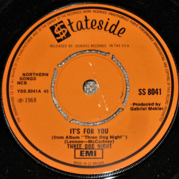 Record - 【中古】7” Three Dog Night Its For You SS8041 Stateside /00080