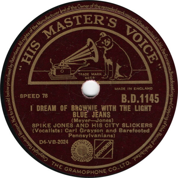 ・アーティスト Spike Jones & His City Slickers / Spike Jones & His Wacky Wakakians ・タイトル I Dream Of Brownie With The Light Blue Jeans / Hawaiian War Chant ・レーベル・型番 HIS MASTERS VOICE BD1145 ・フォーマット 78回転SP盤レコード ・コンディション(盤) 良い (VG+) ・コンディション(ジャケット) 可 (VG) ・コンディション(帯) オビなし ・特記事項 【※再生コンディションによる返品不可】 サンプル画像です。実際の商品の画像ではありません 商品写真はバーコード/カタログ番号に対応したサンプル画像ですので、お送りする商品の画像ではありません。帯やライナーなどの付属品は、特記事項に記載されている場合のみ含まれます。プロモやカラーレコードなどの仕様についても、該当する場合のみ特記事項に記載しています。 【ご購入前に必ずご確認ください】 ・本店サイト(www.recordcity.jp)とは価格、送料が違います ・本店サイト、その他支店のオーダーとは同梱発送できません ・注文確定後に別の注文を頂いた場合、注文同士の同梱は致しかねます。 ・別倉庫から発送しているため、店頭受け渡しは対応しておりません ・一部商品は他の通販サイトでも販売しているため、ご注文のタイミングによっては商品のご用意ができない場合がございます。 ・土日祝日はお休みです 金曜・祝前日9時以降のご連絡またはご入金は、返答または発送が週明け・祝日明けに順次対応となります。 ・ご購入後のキャンセル不可 ご購入後のキャンセルはいかなる理由においてもお受けできません。ご了承の上、ご購入くださいませ。 ・日本郵便(ゆうパック/ゆうメール)によるお届けになります。 ・中古品であることをご理解ください 当ストアでは中古商品を主に販売しております。中古品であることをご理解の上ご購入ください。また、一部商品はRecordCityオンラインストアで試聴可能です。 ・返品について お客様のご都合による返品は一切承っておりません。 表記の内容と実際の商品に相違がある場合、また針飛び等で返品・返金をご希望される場合は、商品の到着後1週間以内にご連絡ください。商品の返送をこちらで確認後、キャンセル・返金を行います。 コンディションVG以下の商品は返品できません。プレイに影響のない表面のこすれ傷、プレス起因のノイズ盤は返品の対象外です。 【コンディション表記】 ・ほぼ新品(M-)(Like New) 完全な新品。未使用。当店ではほぼ使用しません ・非常に良い(EX)(Excellent) 中古盤として美品な状態。わずかな経年を感じるものの傷みを感じさせない、当店基準で最高の状態 ・良い(VG+)(Very Good Plus) 丁寧に扱われた中古品で、軽い使用感がみられる。 ・可(VG)(Acceptable) 使い込まれた中古品で、「良い」よりもさらに使用感がみられる。 ・悪い(VG-)(Bad) 状態が悪いアイテム。使用の保障はなく、再生不可、針飛び、目立つノイズがあるかもしれない。状態によるクレーム不可。返品不可。 ・非常に悪い(G)(Very Bad) 「悪い」よりさらに状態が悪いアイテム。使用の保障はなく、再生不可、針飛び、目立つノイズがあるかもしれない。状態によるクレーム不可。返品不可。 ・ジャンク(Fair)(Junk/Fair) 割れている、反っている、水ダメージがある、カビ、ジャケットが分離している、ひどい書き込み、ひどい擦れなど最低の状態。使用の保障はなく、再生不可、針飛び、目立つノイズがあるかもしれない。状態によるクレーム不可。返品不可。 ・ジャンク(Poor)(Junk/Poor) 割れている、反っている、水ダメージがある、カビ、ジャケットが分離している、ひどい書き込み、ひどい擦れなど最低の状態。使用の保障はなく、再生不可、針飛び、目立つノイズがあるかもしれない。状態によるクレーム不可。返品不可。