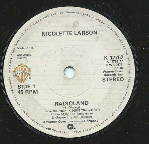 【中古】英7” Nicolette Larson Radioland K17752 Warner Bros. Records /00080 【中古】英7” Nicolette Larson Radioland K17752 Warner Bros. Records /00080