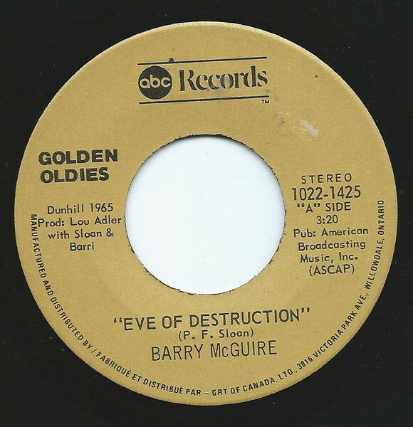 【中古】7” Barry McGuire Eve Of Destruction / Child Of Our Times 10221425 ABC Records /00080