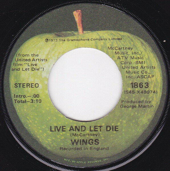 Artist Name: W - 【中古】7” Wings Live And Let Die 1863 Apple Records /00080