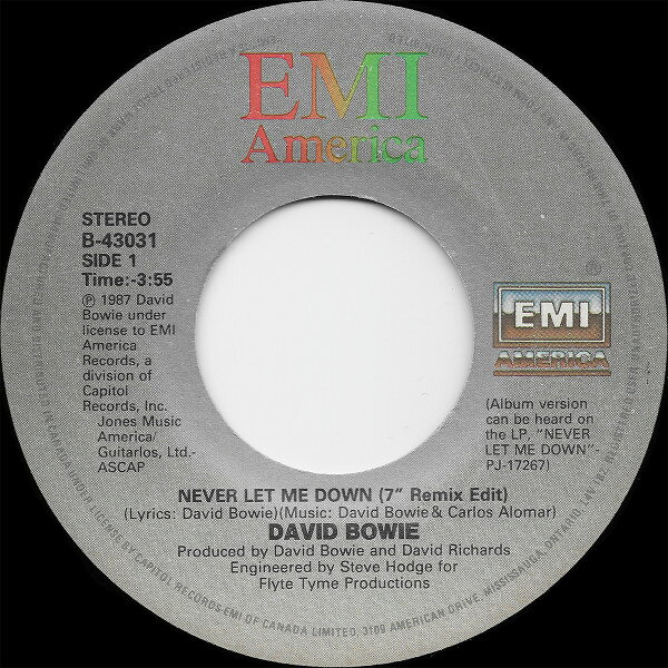 Artist Name: M - 【中古】7” David Bowie Never Let Me Down B43031 EMI AMERICA /00080