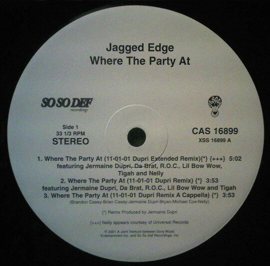 12” Jagged Edge, Jermaine Dupri, D Where The Party At CAS16899 So So Def /00250