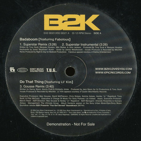 12” B2K Badaboom (Remixes) EAS58321PROMO Epic /00250