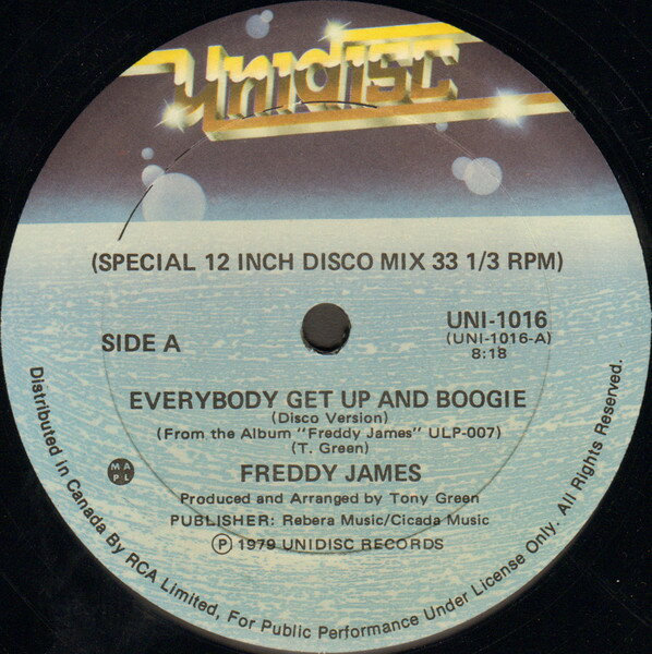 Artist Name: D - 【中古】12” Freddie James Everybody Get Up And Boogie (Disco Version) UNI1016 Unidisc /00250