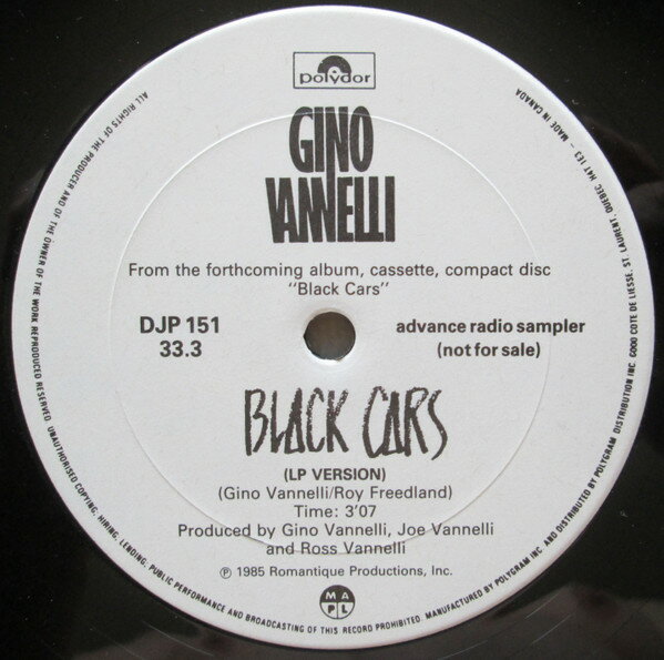 12” Gino Vannelli Black Cars DJP151 Polydor /00250