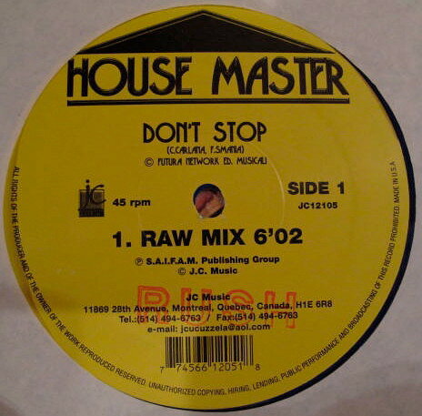 12” House Master Dont Stop JC12105PROMO J.C. MUSIC プロモ /00250