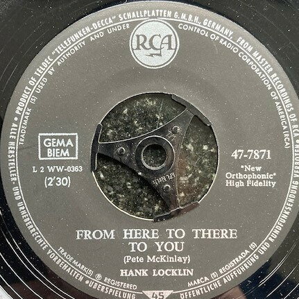 Artist Name: W - 【中古】7” Hank Locklin From Here To There To You 477871 RCA /00080